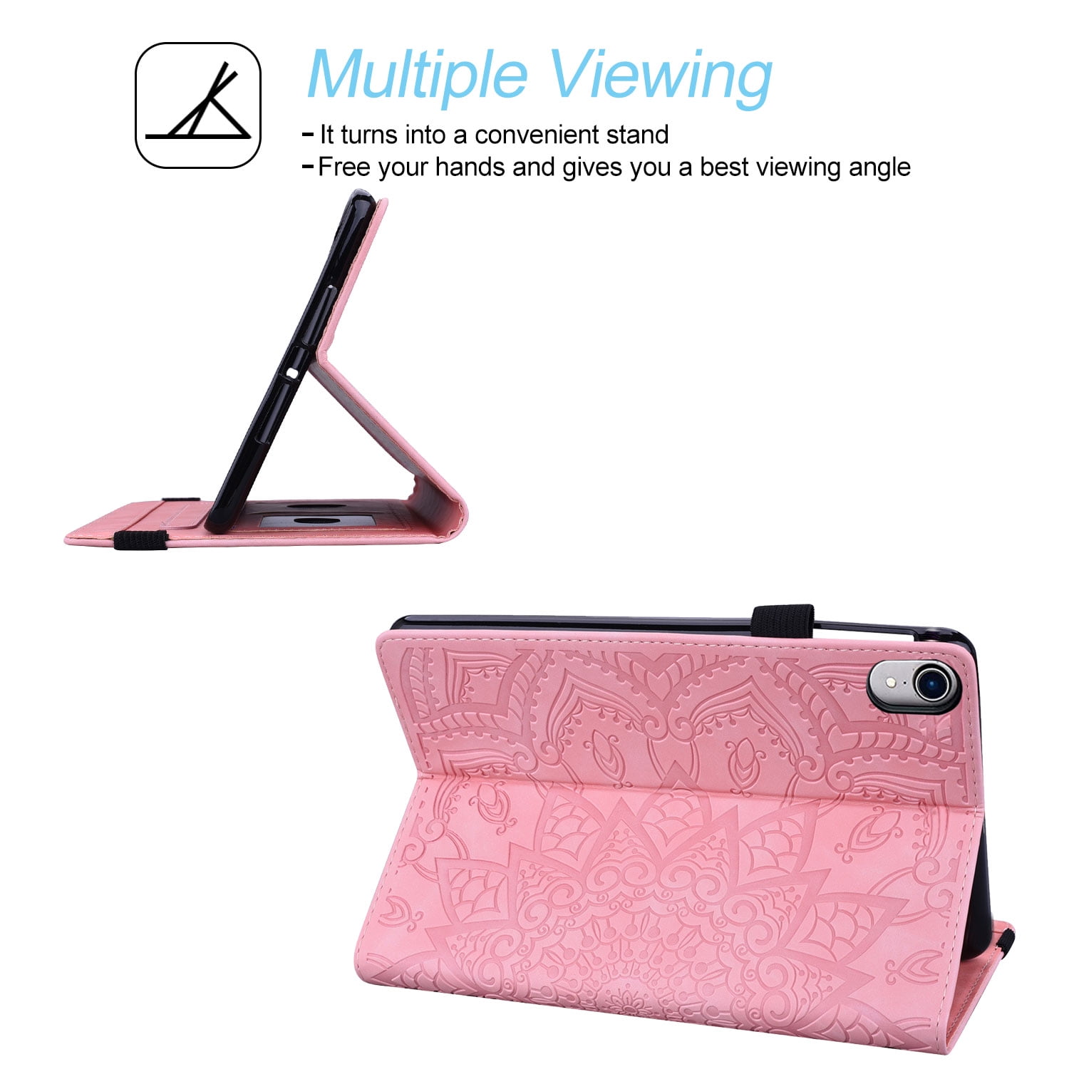 Tarise for Apple iPad 10th Generation Case with Pencil Holder, 2022 iPad 10.9 Inch Case, Embossed PU Leather Shockproof Folio Stand Shell Slim Cover Case for iPad A2757 A2777, Pink