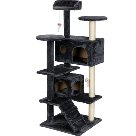 CLEARANCE! 2019 Upgrade Cat Tree, 51'' Cat Tower Luxury Condos with Scratching Posts, Stairs, Plush Hammock, Dangling Cat Toys, for Ragdoll, Oriental Cat, American Curl, Bengal Cat, Black,