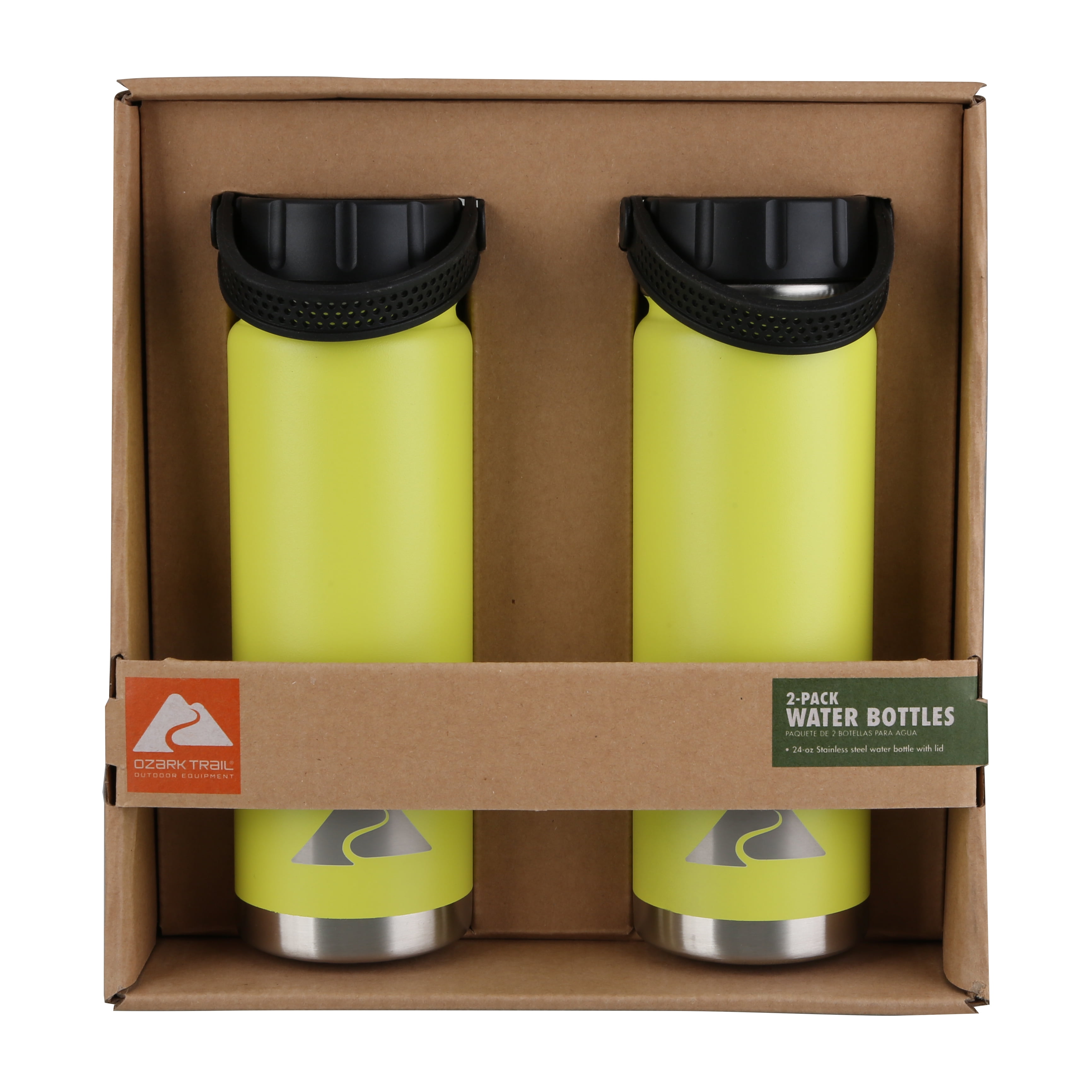 Ozark Trail 24 Ounce Double Wall Vacuum Sealed Stainless Steel  Water Bottle, 2 Pack, Glow stick