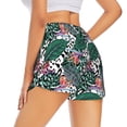 thumbnail image 3 of Goofa Tropical Leaves Printed Women 2 in 1 Running Shorts,Quick Dry Athletic Workout Shorts,High Waisted Athletic Shorts with Liner Pockets-Large, 3 of 9
