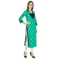 thumbnail image 5 of Amoghah Women Green Cotton Kurti Indian Floral & Leaf Pattern Blouse Kurta Gift, 5 of 5