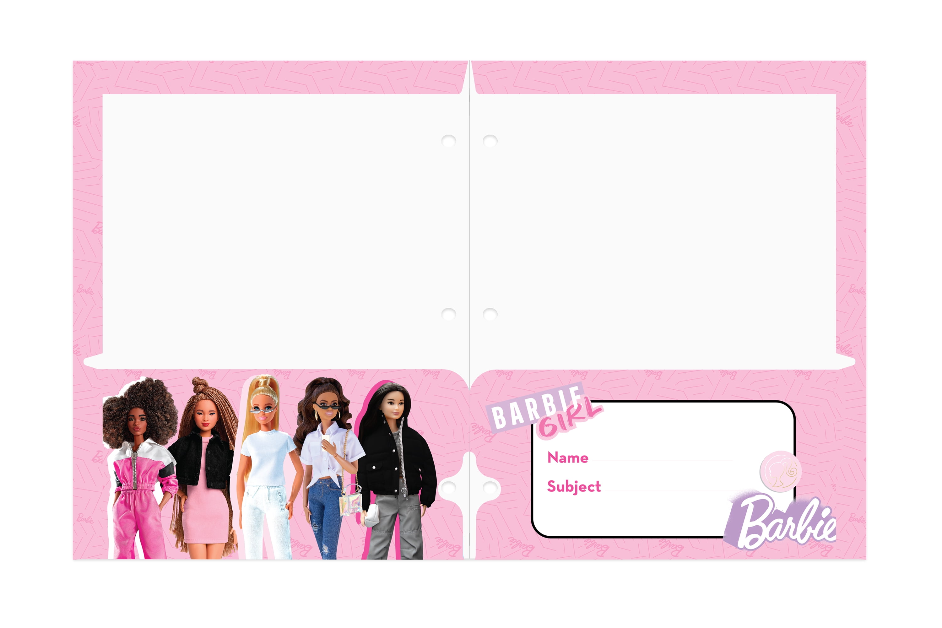 (2 pack) Barbie 2-Pocket Paper Folder, 3-Hole Punch, 9.25"W x 11.75"H, Multi-Color