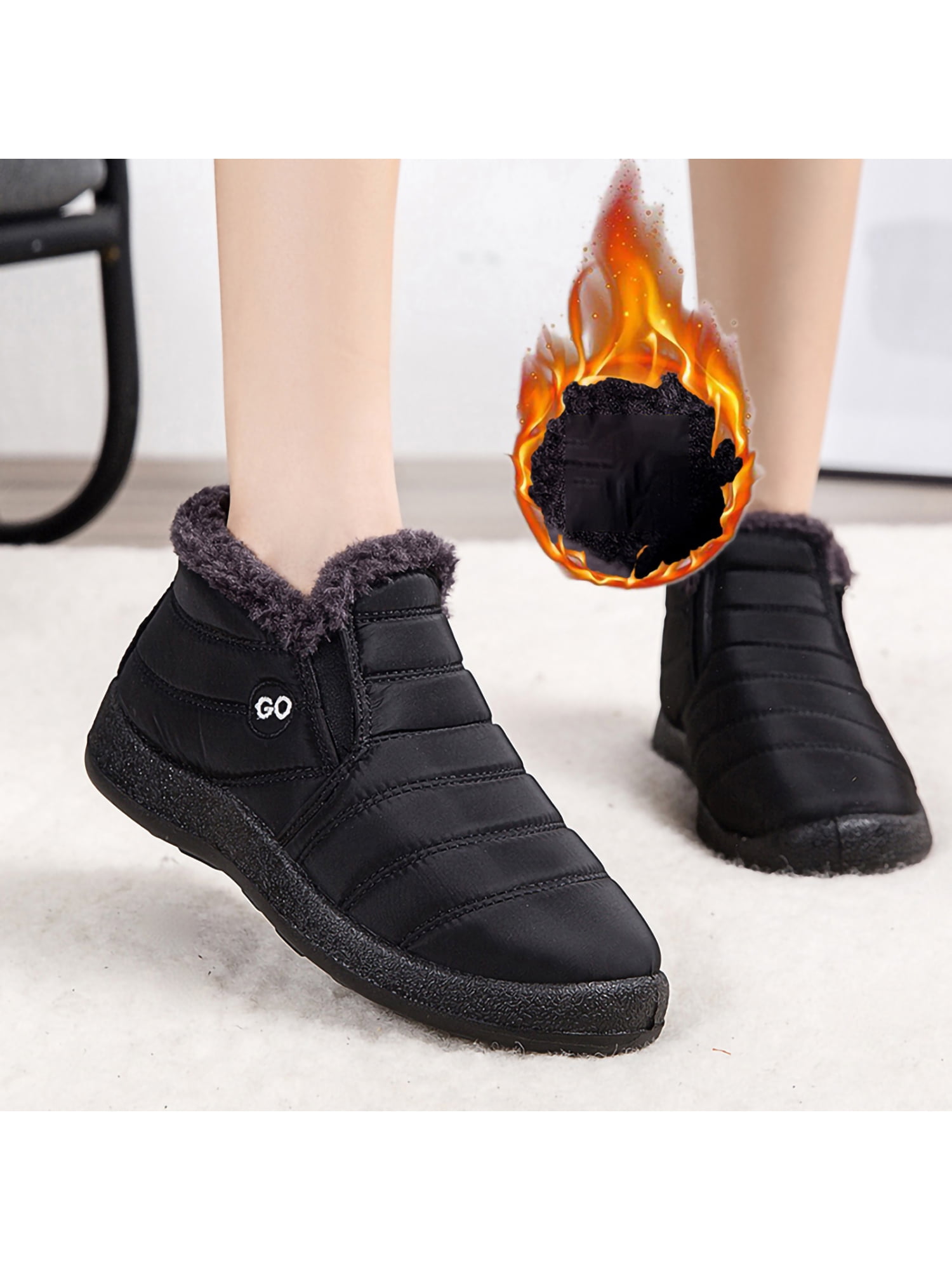 Women's Scrub Plush Mid-Calf Boots Winter Snow Warm Flats Casual Ankle Boots New 
