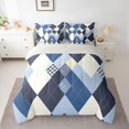 thumbnail image 2 of Feelyou Checkered Geometry Bedding Comforter Set 7pcs, Modern Abstract Queen Bedding Sets, Dodger Blue Plaid Reversible Queen Sheet Sets, Lightweight Room Decor, 2 of 7