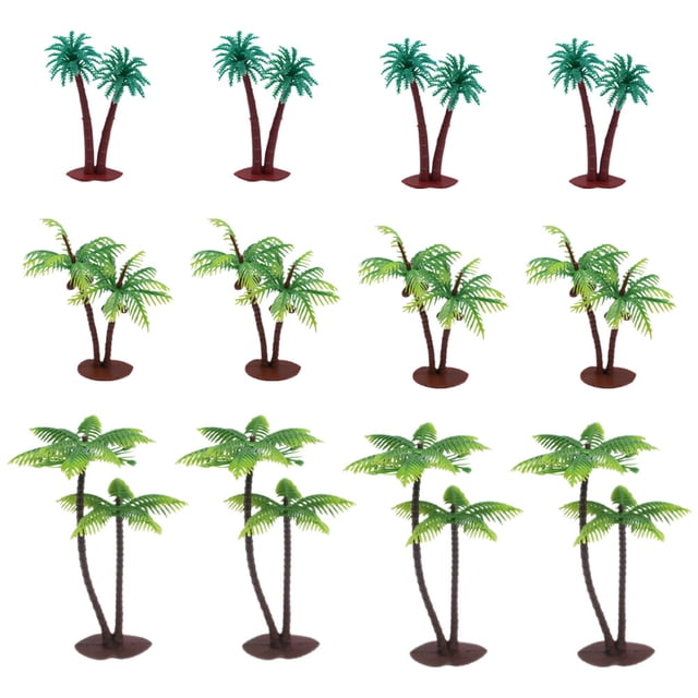 12Pcs Toy Palm Trees Coconut Tree Model Set For Hobbyists And Diy Enthusiasts In Multi Colors