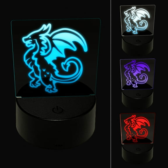 Fierce Wyvern Dragon Fantasy Silhouette LED Night Light Sign 3D Illusion Desk Nightstand Lamp