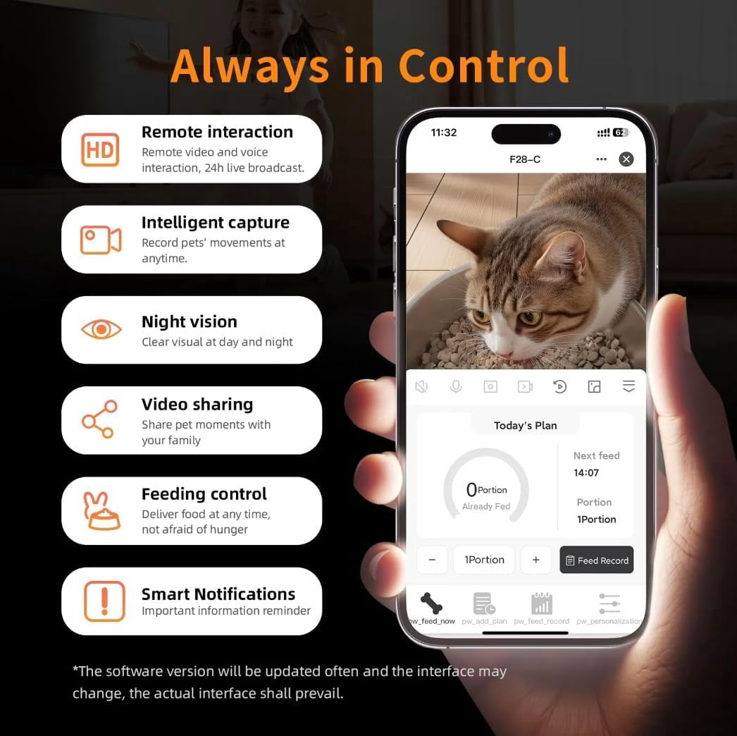 Automatic Cat Feeder and Waterer Set, 4L App Control Smart Cat Feeder with 2MP Camera, WiFi, Anti-Clog for Mix Food, 2.2L Filtered Pet Water Fountain with LED Light, Stainless Steel Bowl, Dual Power