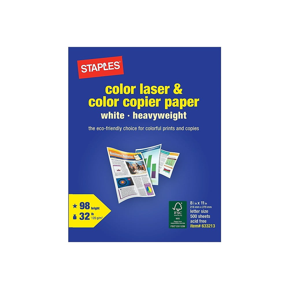 Staples 8.5" x 11" Laser Paper 32 lbs. 98 Brightness 500/RM (85047 /
