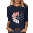 thumbnail image 3 of Jsaierl 3/4 Length Sleeve Womens Tops Summer Round Neck Shirts Dressy Print Ladies Blouses Work Elegant T-shirts Top S-5XL, 3 of 7