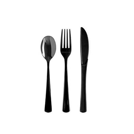 Exquisite 150 Pack Black Plastic Utensils Heavy Duty Cutlery Set 50 Plastic Forks 50 Plastic Spoons 50 Plastic Knives Perfect Plastic Silverware Party Pack Set for all occasions
