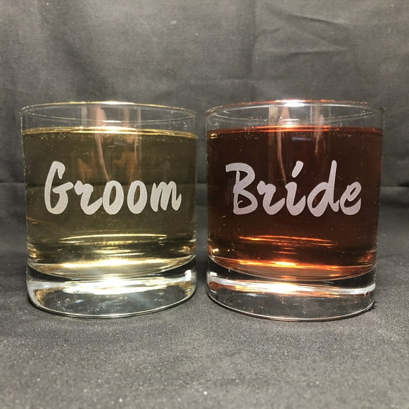 Rock Glass set Bride Groom 10 oz