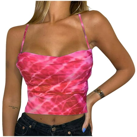 

Pianpianzi Bra Tops for Women with Support Build Bra Shirt Tops for Women plus Size Women s Summer Casual Fashion Multicolor Tie-dye Halter Camisole Top Blouse