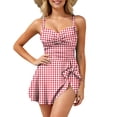 thumbnail image 2 of ClodeEU Women's Plaid One Piece Adjustable Straps Swimsuit with Built in Pads,Backless Modest Skirt Shorts Slim Fit Swimwear Red,Womens Plus XXL, 2 of 7