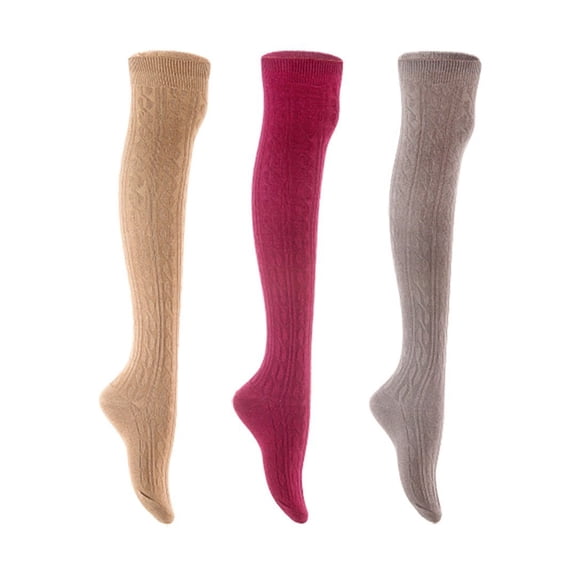 Lian LifeStyle Women's 3 Pair Adorable Comfortable Soft Thigh High Over Knee High Cotton Socks Size 6-9 L1024 Beige,Wine,Dark Grey