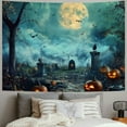 thumbnail image 2 of Fenyluxe  Halloween Tapestry Wall Hanging Black Crow Bat and Pumpkin in Scary Graveyard Forest Tapestry for Bedroom, Spooky Full Moon Night Tapestry for Living Room Holiday Wall Decor 60x50inch, 2 of 6