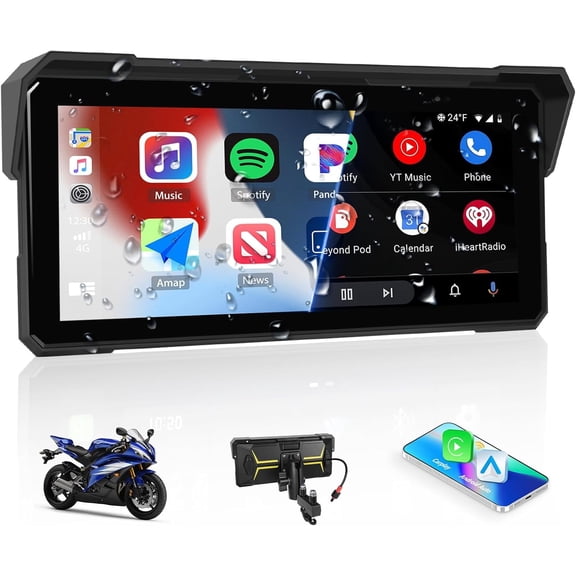 Podofo 8.1 inch IPS Waterproof Portable CarPlay Screen for Motorcycle with Wireless Carplay/Android Auto GPS Bluetooth,EQ,TF Port