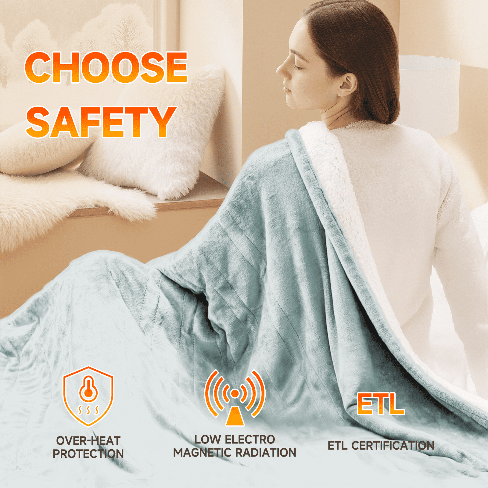 Heated Blanket Electric Throw Blanket 50"x60" Fast Heating Electric Blanket with 5 Heat Levels & 4 Hours Auto-off Overheat Protection Cozy Soft Flannel Heated Throw Blanket
