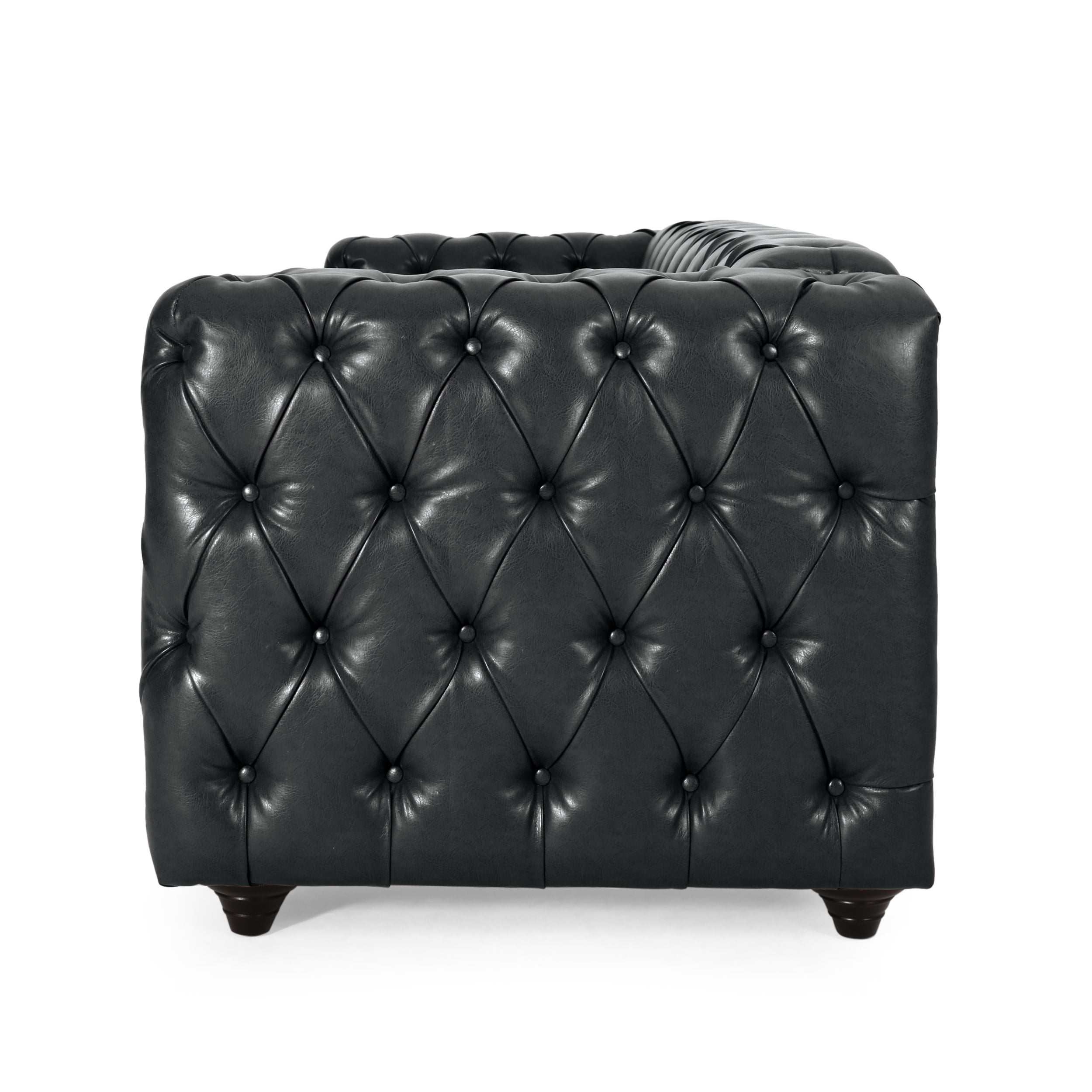Noble House Feichko Faux Leather Tufted 3 Seater Sofa, Midnight Black