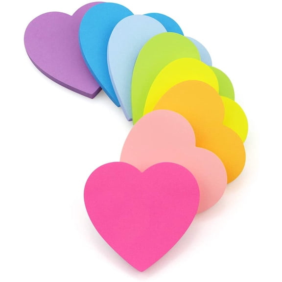 Heart Shape Sticky Notes 6 Color Bright Colorful Sticky Pad 75 Sheets/Pad Self-Sticky Note Pads