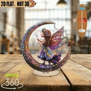 1pc 2d flat Rotating acrylic centerpiece featuring a girl with a flower crown and fairy wand perfect for celebrations and special occasions