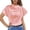 Pink, variant on Summer Short sleeve t shirts for women Satin Slik Solid Color tunic tops Crewneck Blouse Casual Tops Black L