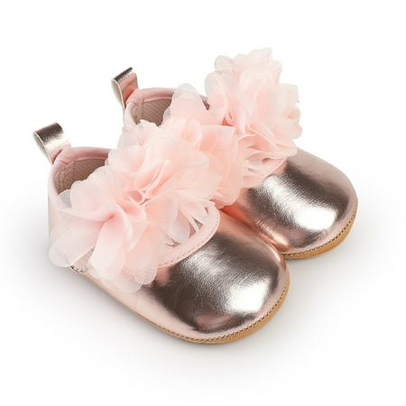 Mildsown Baby Girl Flats with Flower Non-slip Soft Soles Cute Mary Jane Shoes