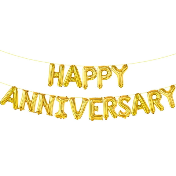 KatchOn, Gold Happy Anniversary Balloons Letters - Big, 16 Inch | Gold Happy Anniversary Banner, Happy Anniversary Decorations | Gold Happy Anniversary Sign for Wedding Anniversary Party Decorations