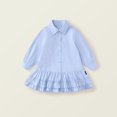 thumbnail image 2 of YUELONGHU Girls Fashion Dresses Toddler Girl Dresses 4T Back to School Spring/Summer Girls Blue Pleated Lace Dress in Children's Casual Style Lapel Shirt Dress 12-18 Months, 2 of 9