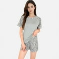 thumbnail image 4 of Lounge Women's Leopard Print Short Sleeve Pajama Set with Drawstring Shorts - Large, Gray, 4 of 6