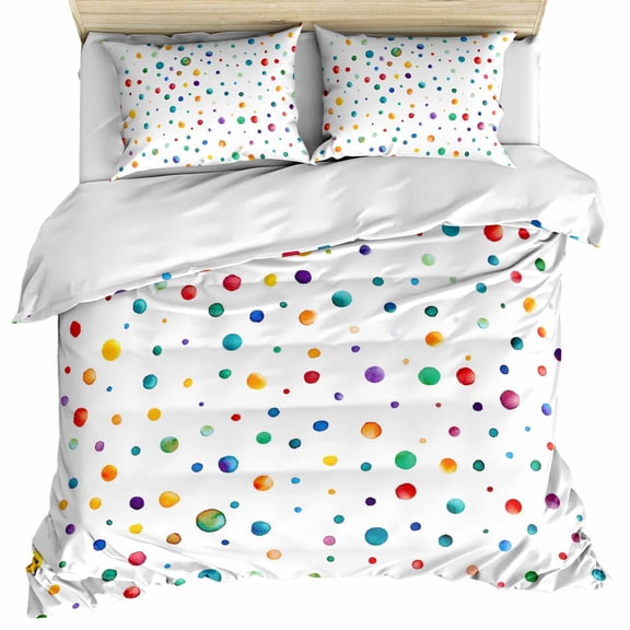 Colorful Polka Dot Bedding 3 Piece Duvet Cover Set Queen Size, Rainbow Point Vibrant Soft Microfiber Comforter Cover with Zipper Closure & Pillowcases, Wrinkle & FadeResistant Quilt Cover