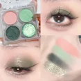 thumbnail image 2 of Heallor-paleta de sombra de ojos azul ballena, purpurina metálica, polvo de rubor pigmentado verde mate, sombra de ojos prensada de 4 colores, maquillaje de fiesta, 2 of 5