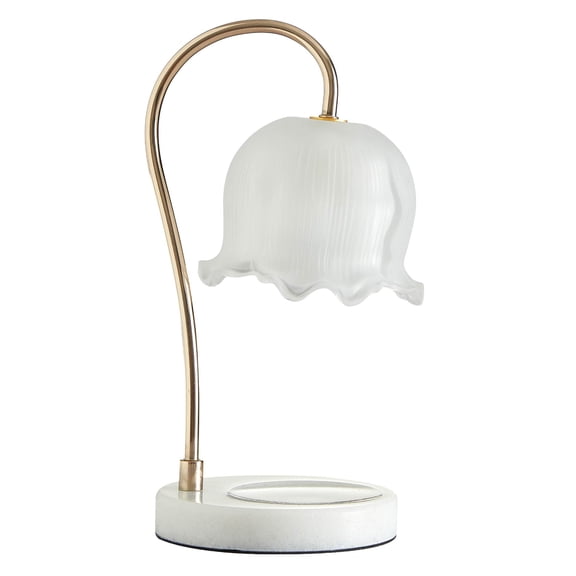 Stylehouse Home Decor Collection Scalloped White Glass Candle Warmer Lamp with Floral Shade