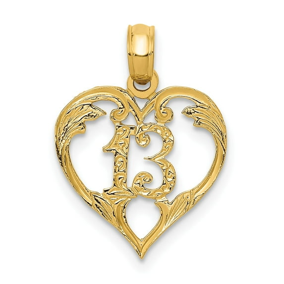 14k 13 in Heart Cut-out Pendant in 14k Yellow Gold