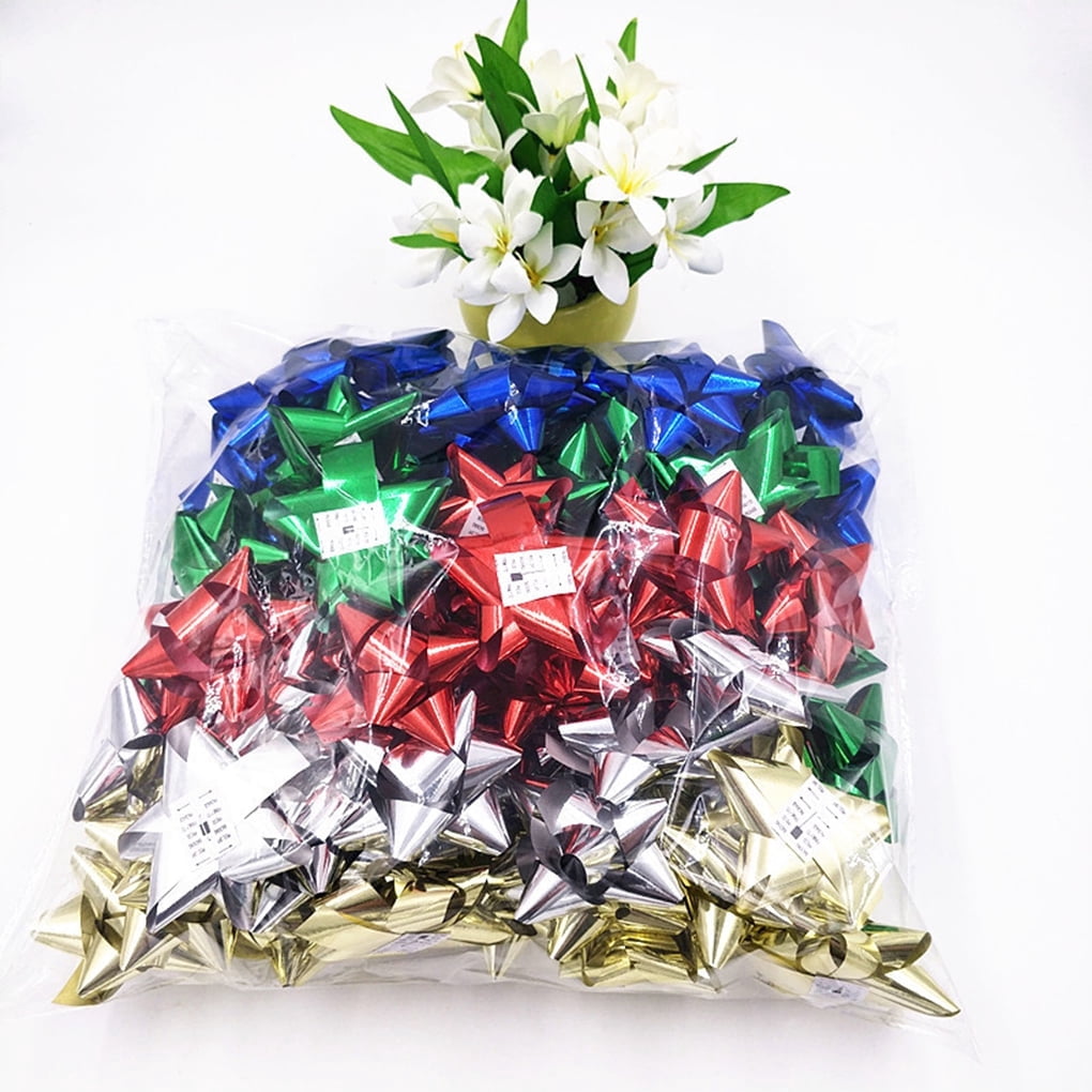 3 Inch Gift Bow Holiday Set (100 Bows: Red, Gold, Green, Silver, Blue) for Christmas, Halloween, Birthdays, Gifts