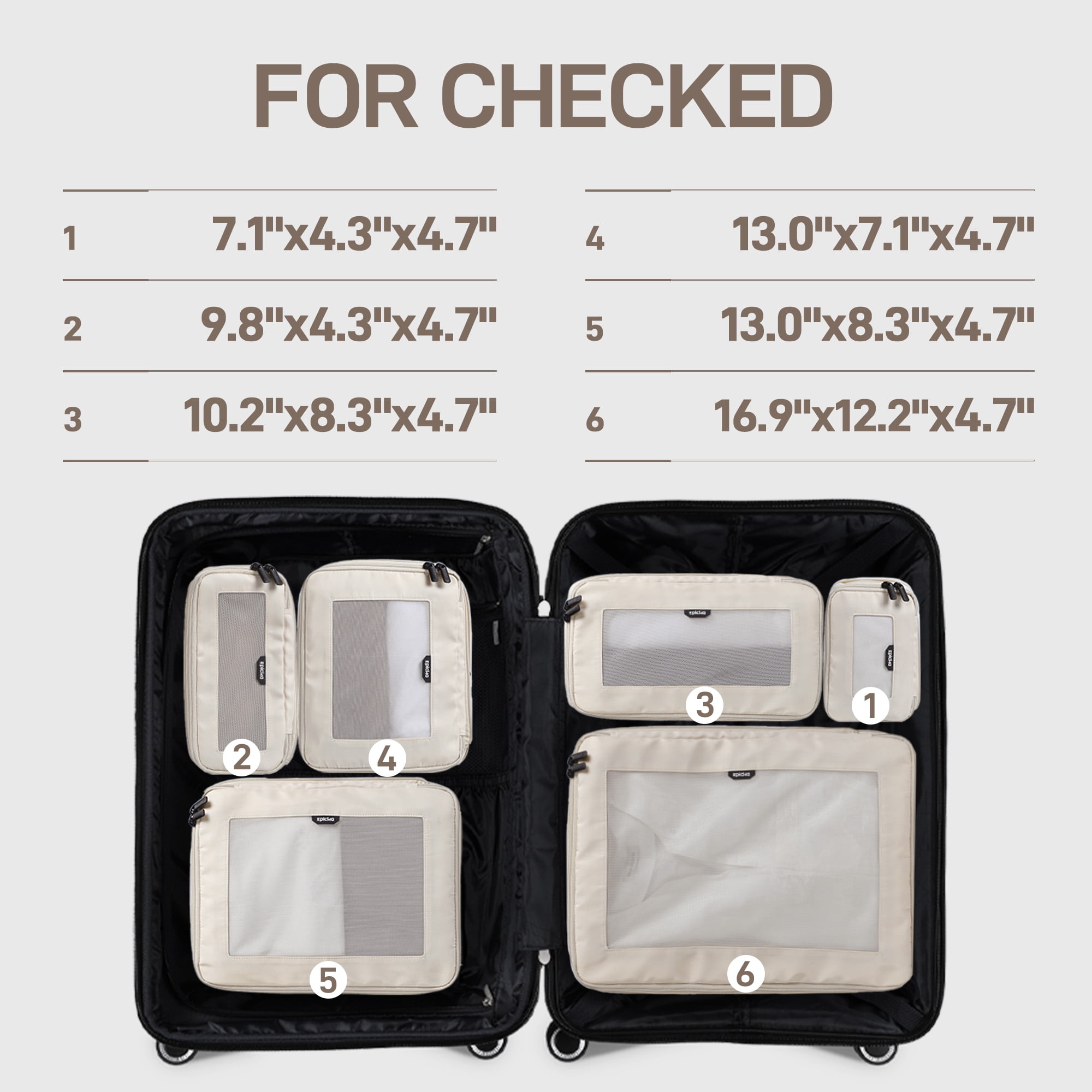 EPICKA TripCozy Compression Packing Cubes - 4 Set Durable Travel Organizer Bags with Mesh Top for Carry on (Beige)
