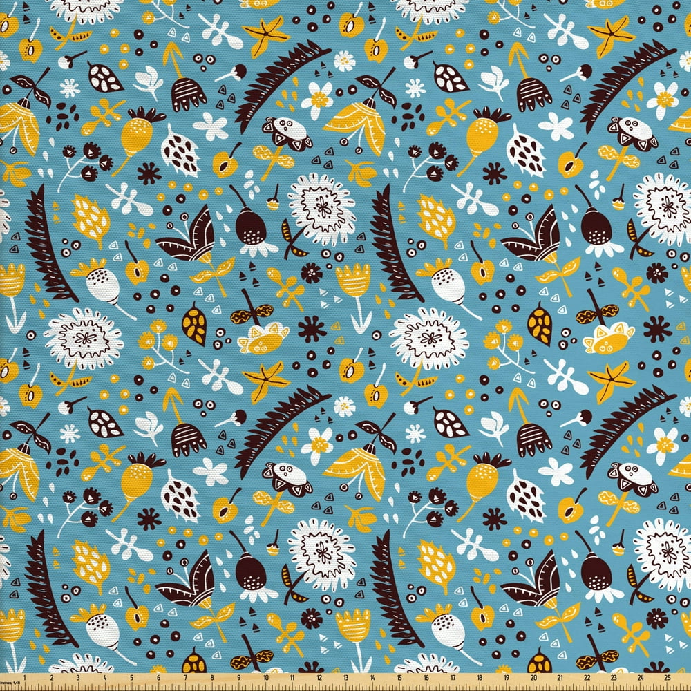 Cartoon Upholstery Fabric by the Yard, Style Nature Pattern with