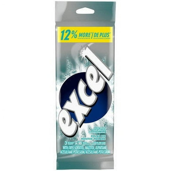 Excel Sugar Free Gum Polar Ice, 3-Pack, 18 pieces each