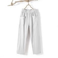 thumbnail image 6 of Htigea Womens Straight Leg Gauze Pants Elastic Waist Cotton Linen Slacks Summer Lightweight Beach Vacation Pant with Pockets White S, 6 of 6
