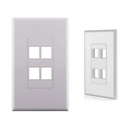 White 1-Gang Screwless Decora Wall Plate Cover with 4-Port Keystone Jack Insert