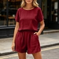 thumbnail image 4 of Mifsaly Short Outfits for Women 2 Piece Sets Textured Summer Casual Tops and High Waisted Relaxed Shorts Lightweight Beach Vacation Matching Lounge Clothes Wine,S, 4 of 6