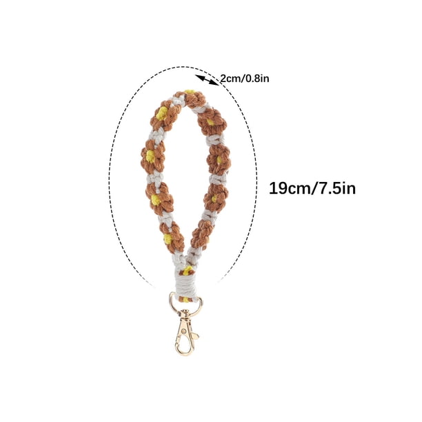 Cadena con Colgante Bohemian Mano Tejida Flor Llavero, Color en Contraste Llavero Pulsera Colgante, Cadena de Teléfono