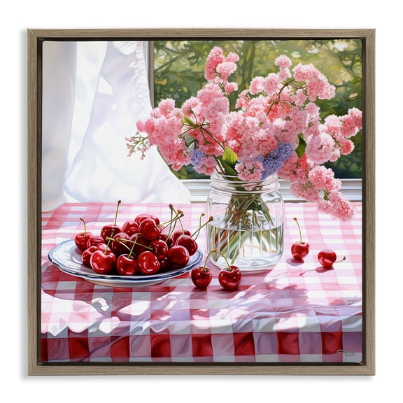 Stupell Industries Cottage Cherry Blossoms & Fruits Brown Floating Frame Canvas Art, 25 x 25, by RB