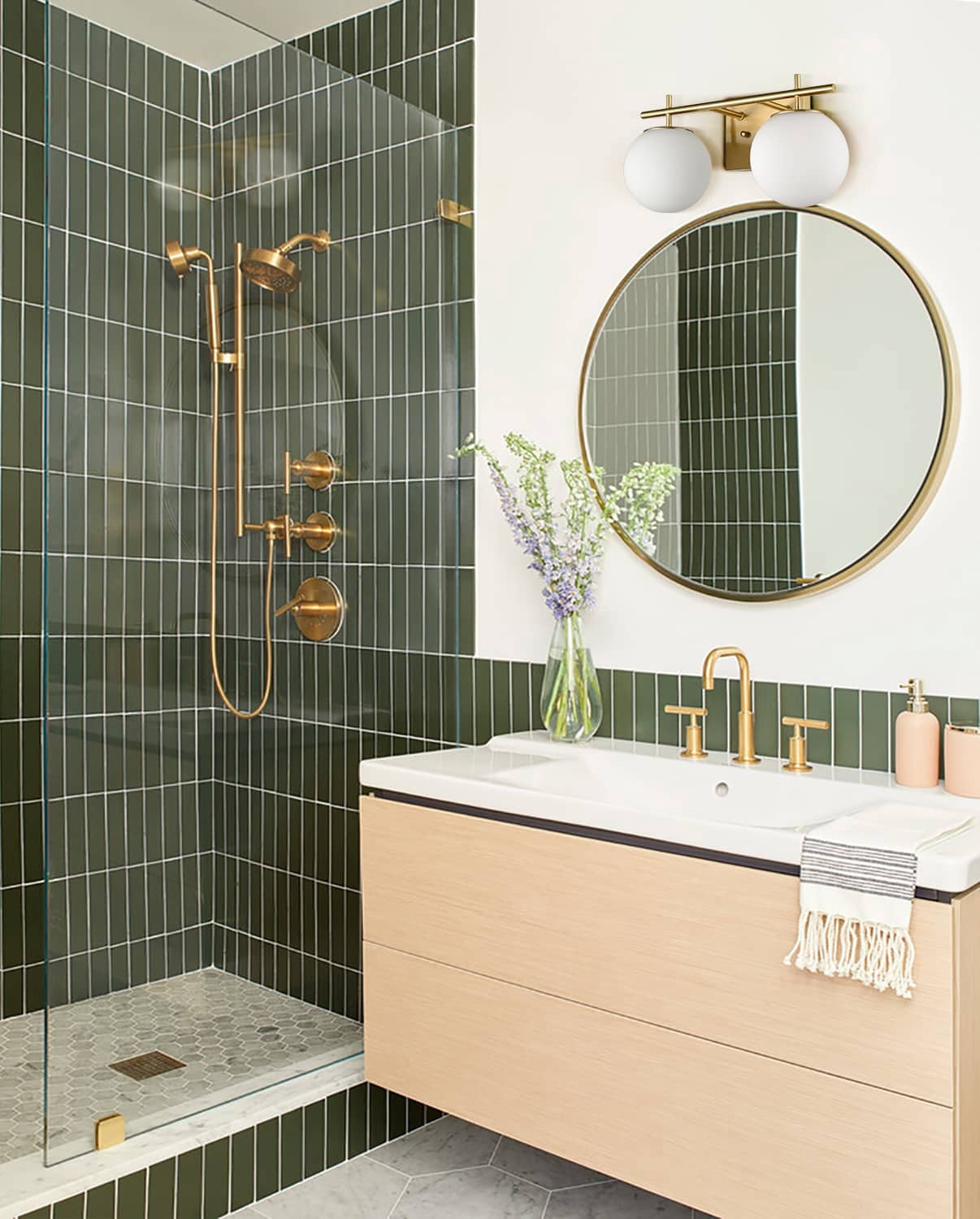 Gold Vanity Light Modern Bathroom Light Fixture Over Mirror with White Globe