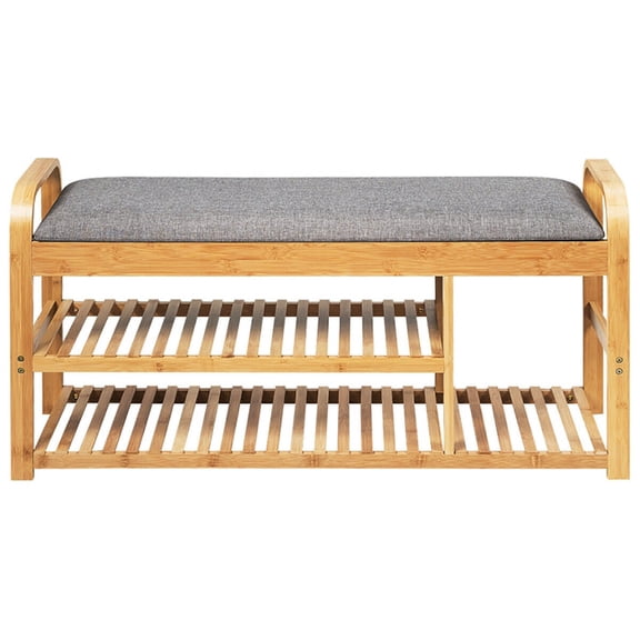 Resenkos 3-Tier Bamboo Shoe Rack Bench with Cushion-Natural, Space-Saving Shoe Rack Organizer for Closet Entryway
