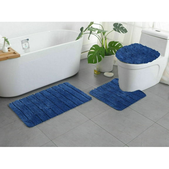 LELINTA 3 Piece Bathroom Rug Set with Toilet Lid Cover and Rug Set Combo, Extra Thick Super Soft Shaggy Bath Rug Set 3 Piece and U-Shaped Toilet Floor Memory Foam Rug