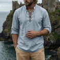 thumbnail image 5 of BVWKPCV Men's Long Sleeve Shirts Retro Style Lace up for Medieval,Viking,Hippie Halloween Pirate Renaissance Costume Light Blue L, 5 of 5