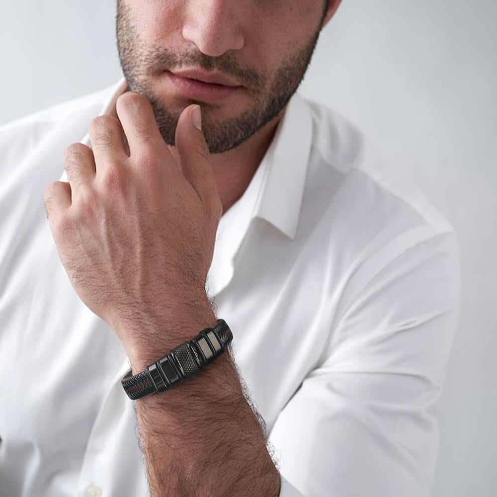 Gifts for Brother from Sister Birthday Christmas Black Leather Bracelets for Men Thanksgiving Day Graduation Braided Layered Wristband Cuff Bracele Love You Forever Gift 7.5 Inches Single-To My Brothe