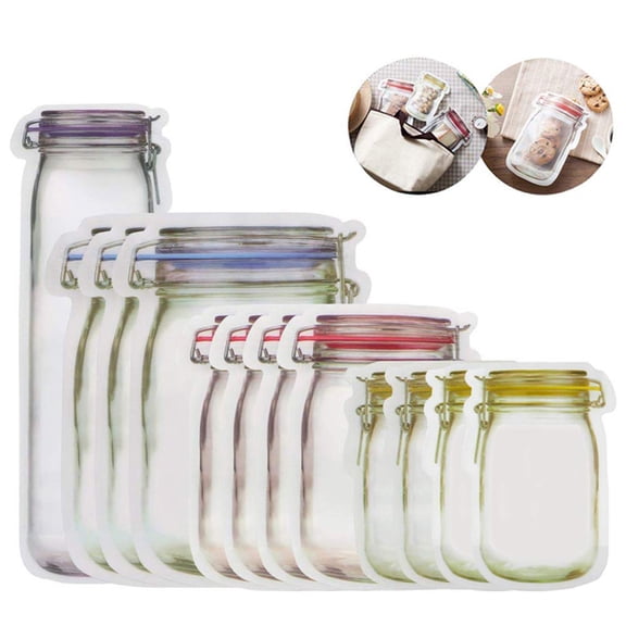 Ludlz 10/12Pcs Mason Jar Zipper Bags, Reusable Airtight Seal Food Storage Bags, Multi-Size Food Safe Material Leak-Proof Saver Bags Sandwich Storage Pouch for Travel Camping and Kids