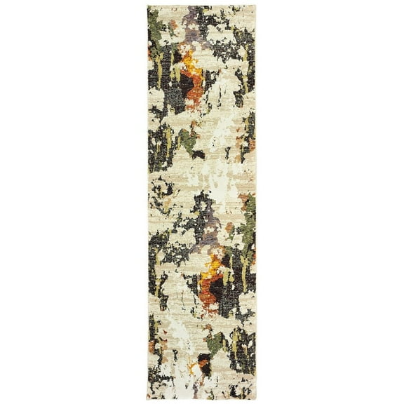Oriental Weavers Evolution Area Rug - 7770J - 2'3" x 8' - in Beige/ Charcoal - Modern Style, Stain Resistant, Family and Pet Friendly , Entryway, Hallway Runner Rug