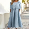 thumbnail image 1 of SMihono Robes Bohémiennes d'Été pour Femmes Grande Taille Mode Femmes Décontracté Aguichant Col Rond Uni Manches Courtes Poches Robe d'Été, 1 of 8